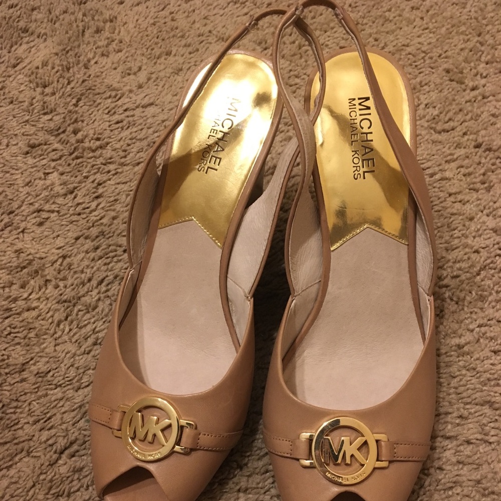 Micheal Kors slingback peep toe wedges
